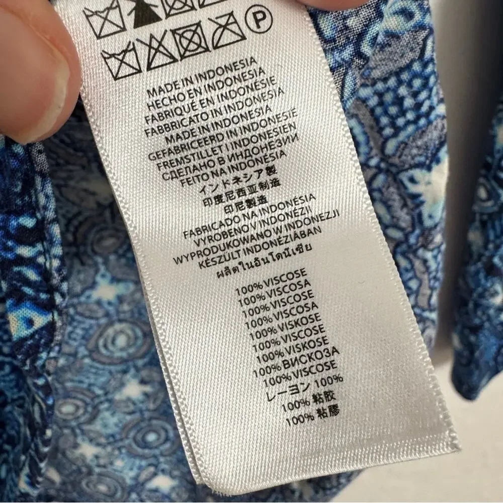 Michael Kors Blue Paisley Boho Blouse Womens L Casual Classic Beachy Shirt Top
